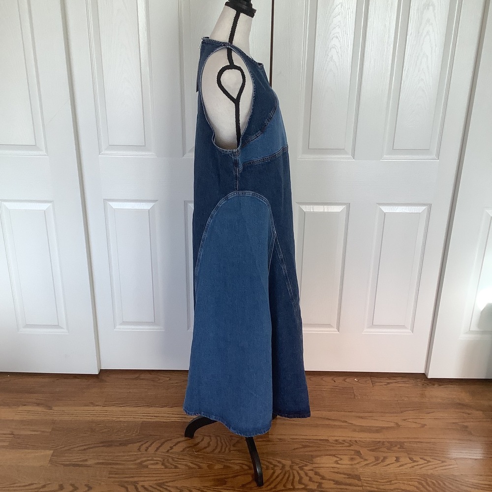 Reiss Indigo Wilder Patchwork Denim Maxi Dress US 14 Zip Back‎ A Line NWT - Picture 4 of 13
